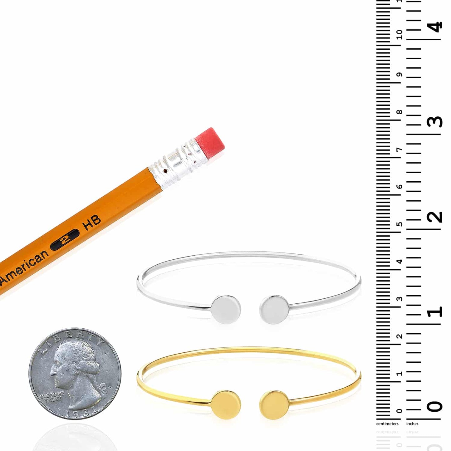 14K Real Gold Yellow White Gold Disc Cuff Bangle Bracelet