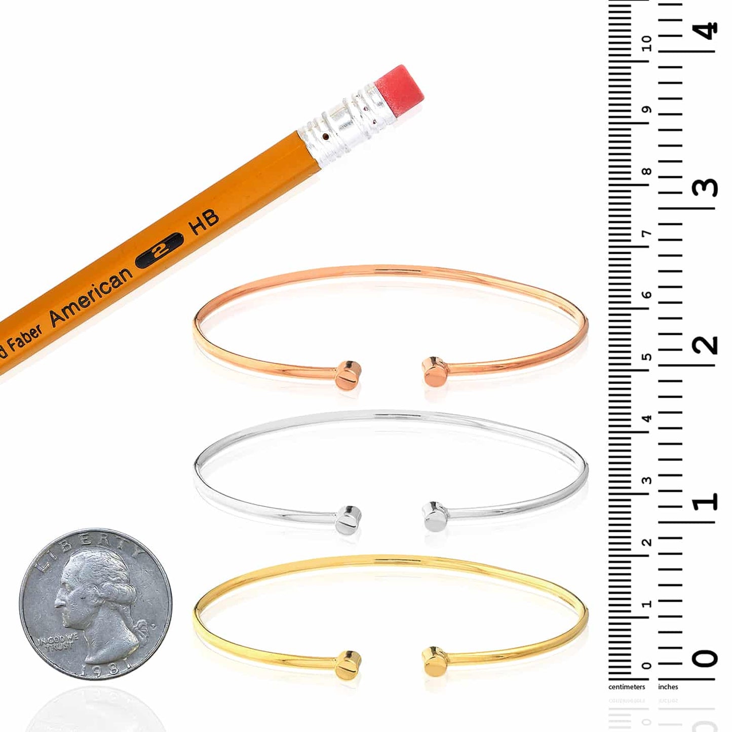 14K Real Gold Yellow White Rose Slim Round Cuff Bangle Bracelet