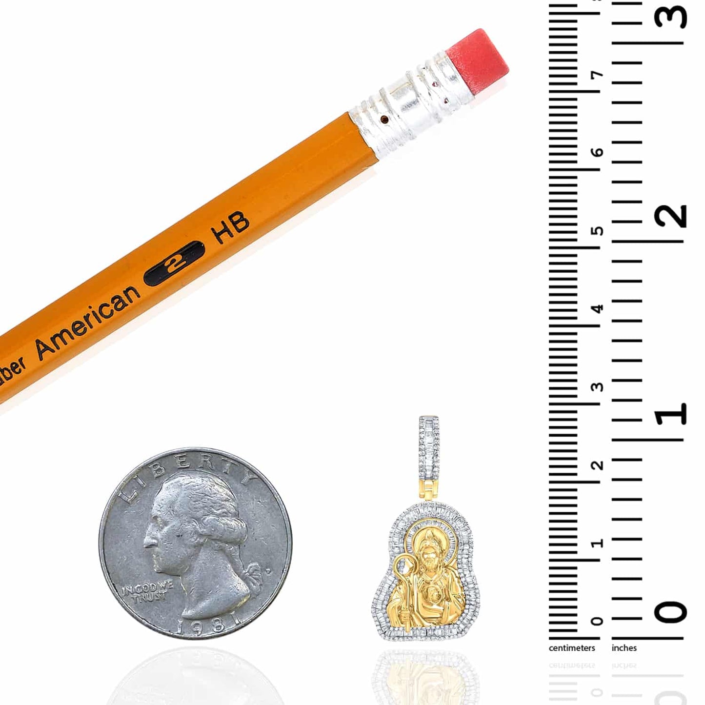 1.25CTW Real Diamond 10K Yellow Gold St. Jude Pendant 1.1"