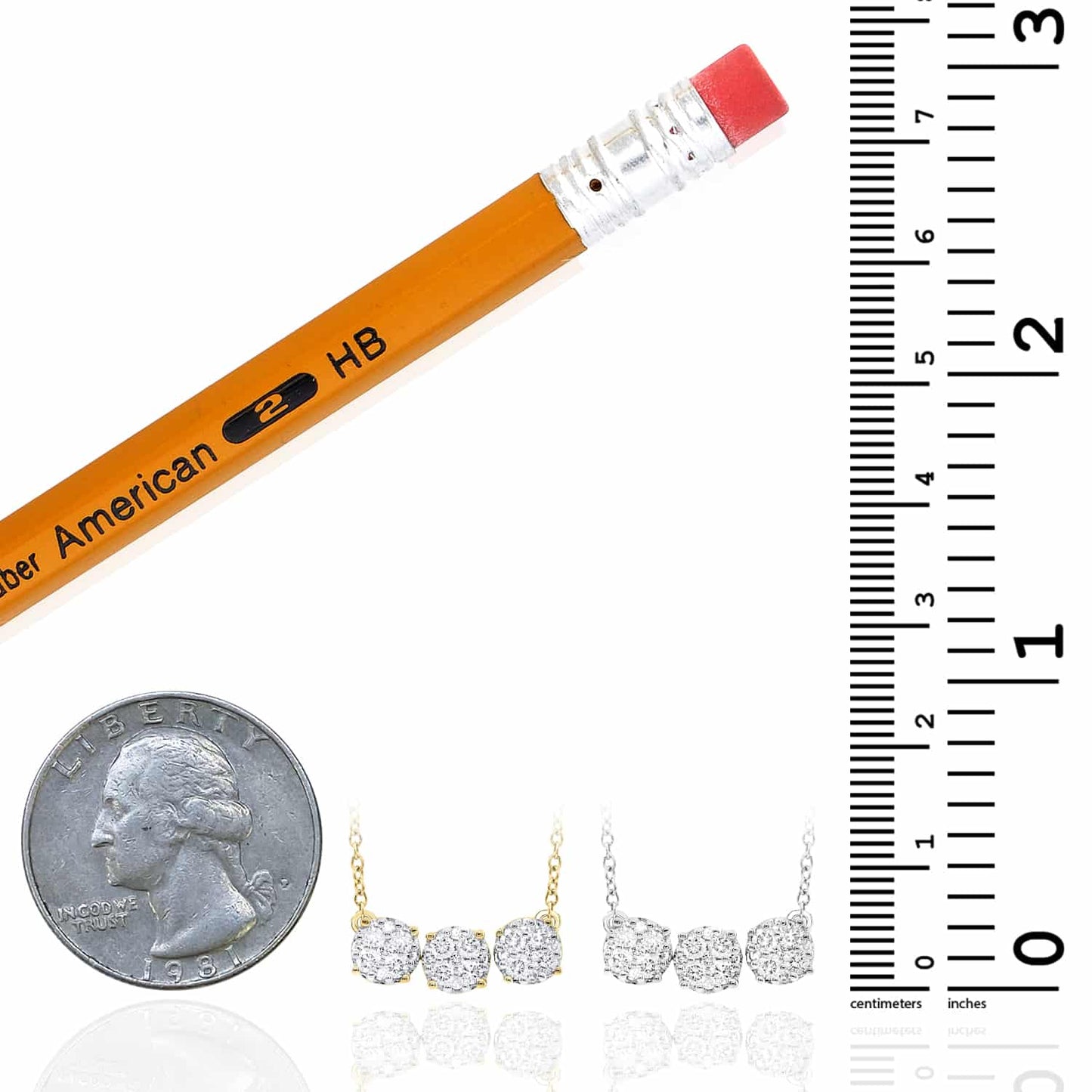 0.50CTW Real Diamond 10K Gold Yellow White Triple Circle Pendant Necklace 18"