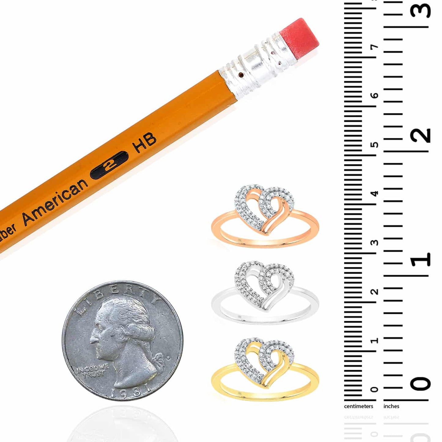 0.16CTW Real Diamond 10K Gold Yellow White Rose Heart Swirl Ring
