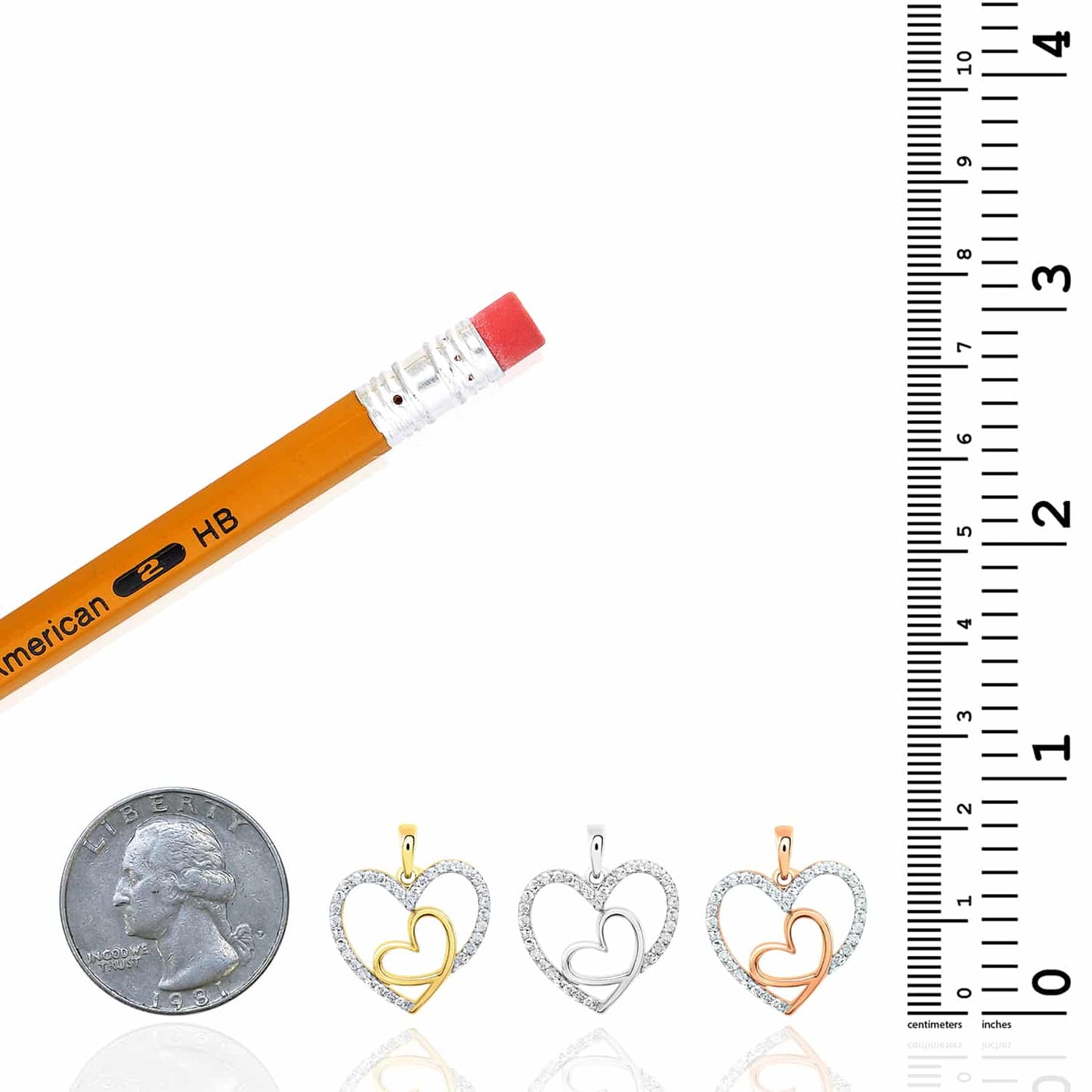 0.20CTW Real Diamond 10K Gold Yellow White Rose Heart Pendant 0.8"