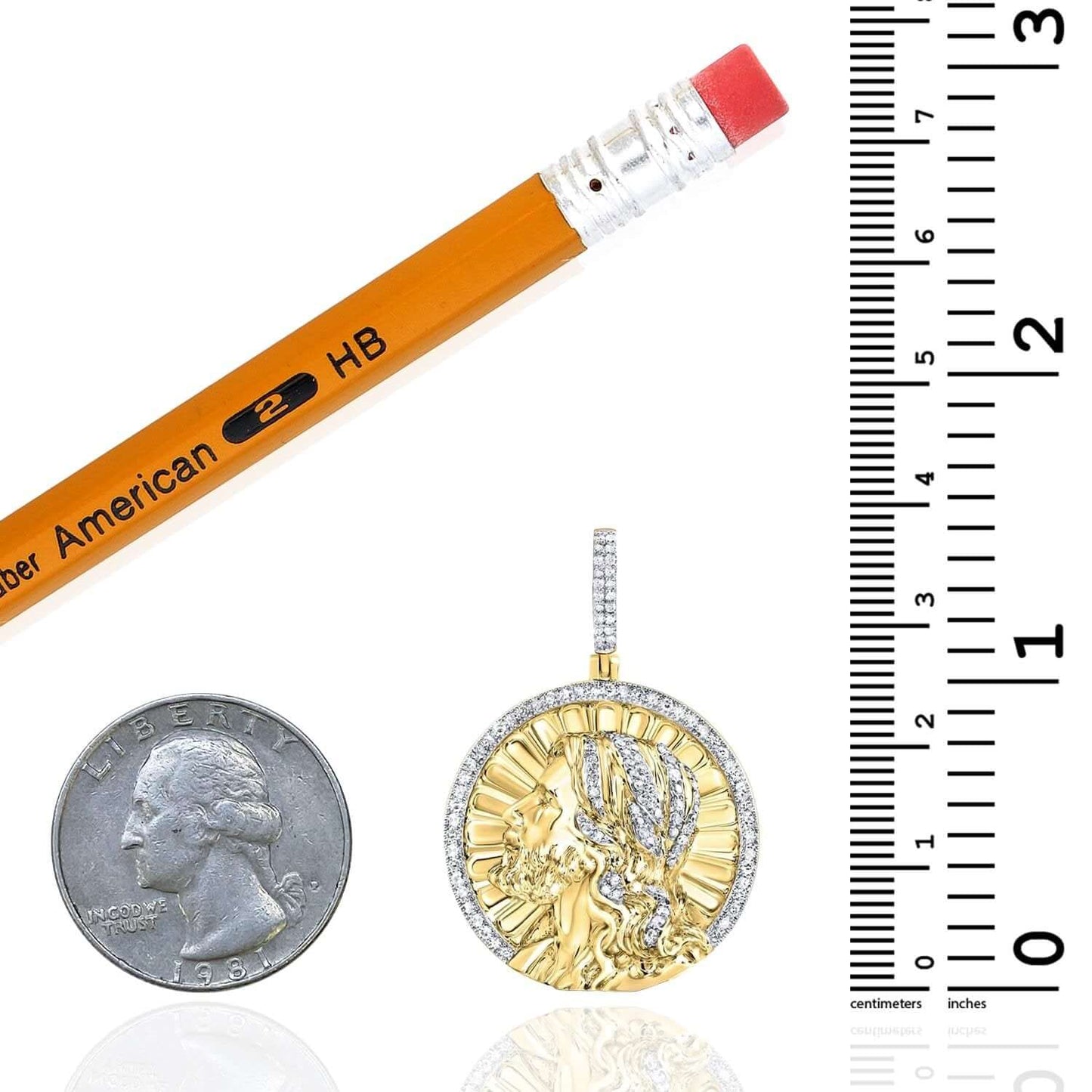 .50CTW Real Diamond 10K Yellow Gold Round Jesus Portrait Diamond Pendant 1.5"