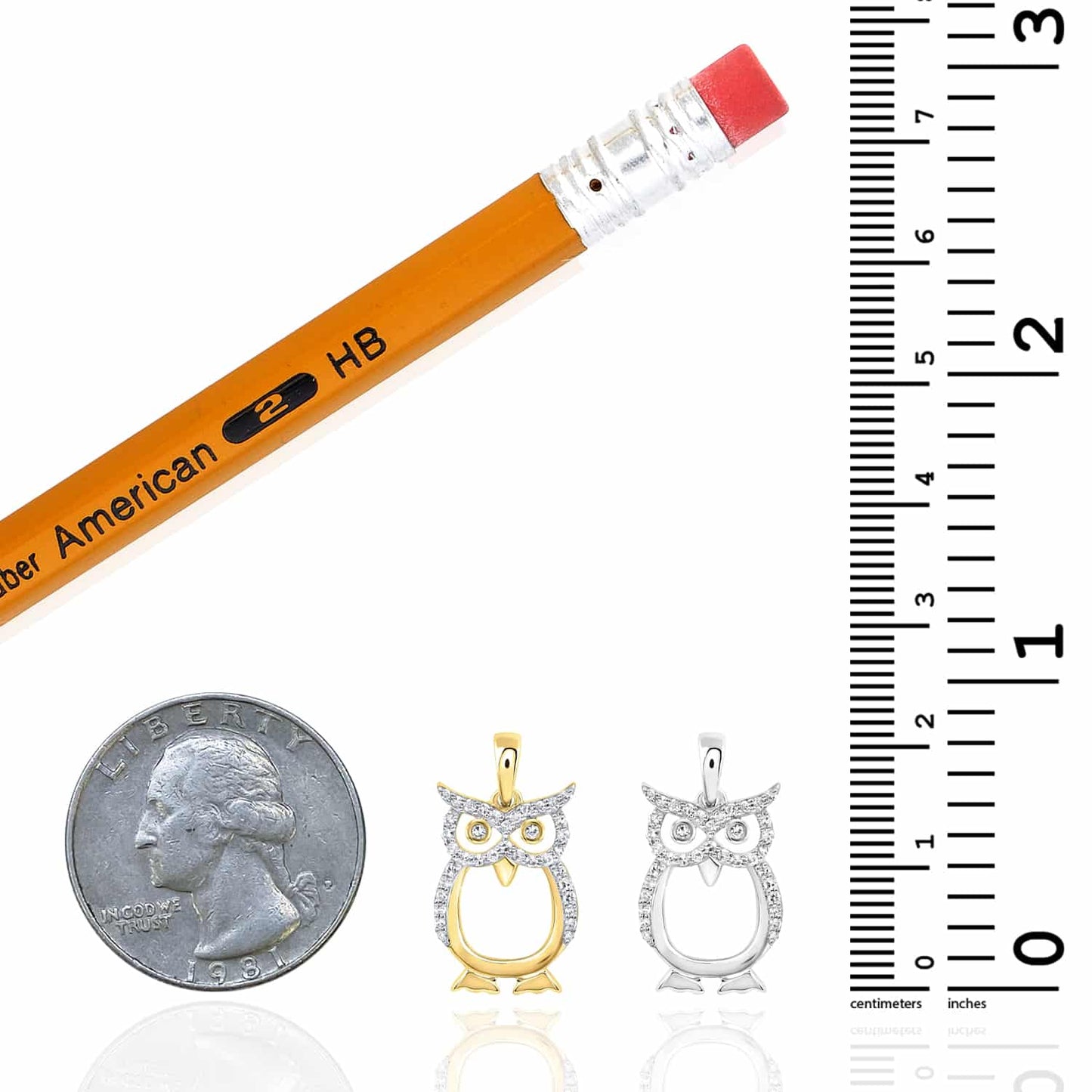 0.16CTW Real Diamond 10K Gold Yellow White Owl Pendant 0.84"