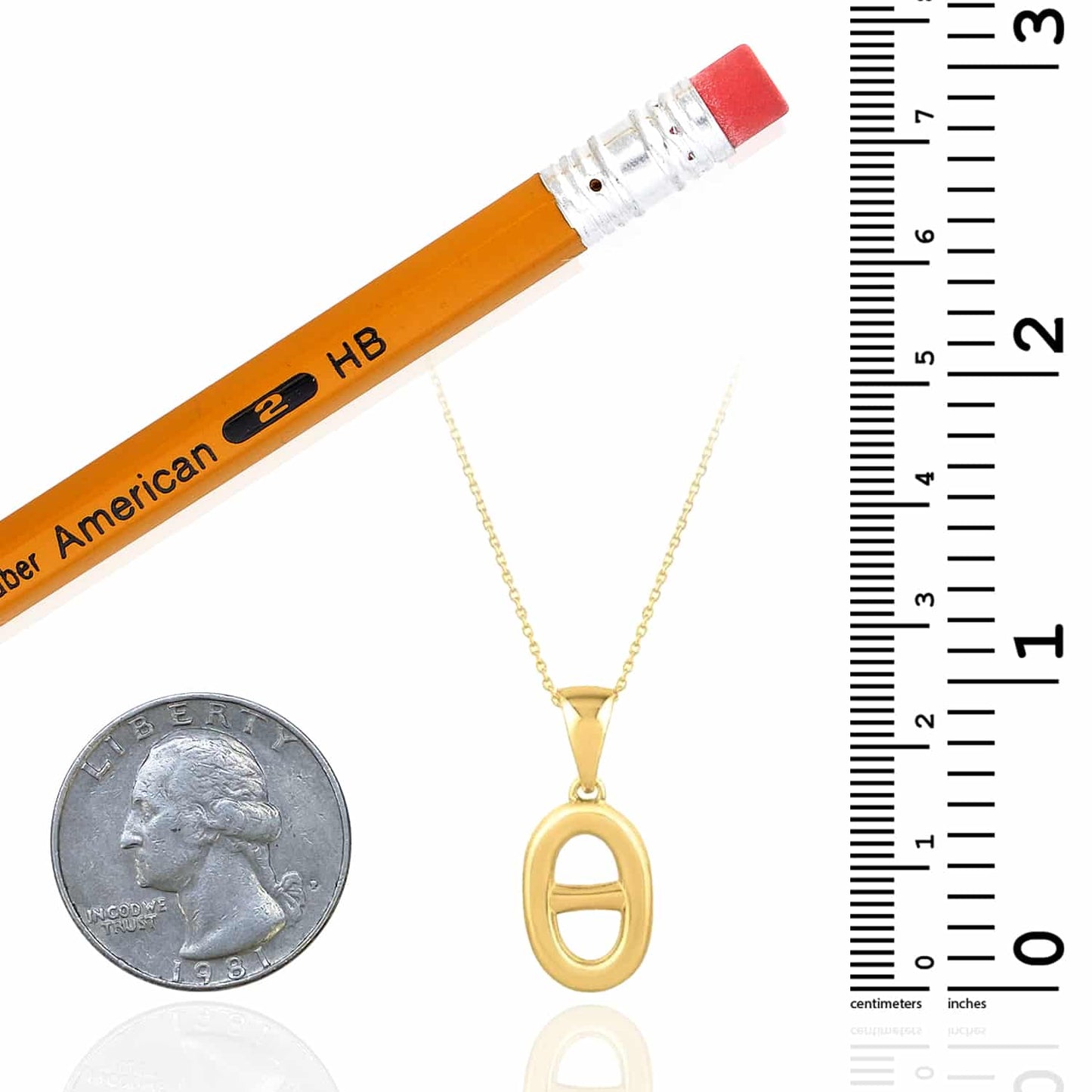 14K Real Gold Oval Puff Mariner Pendant Cable Necklace 18"