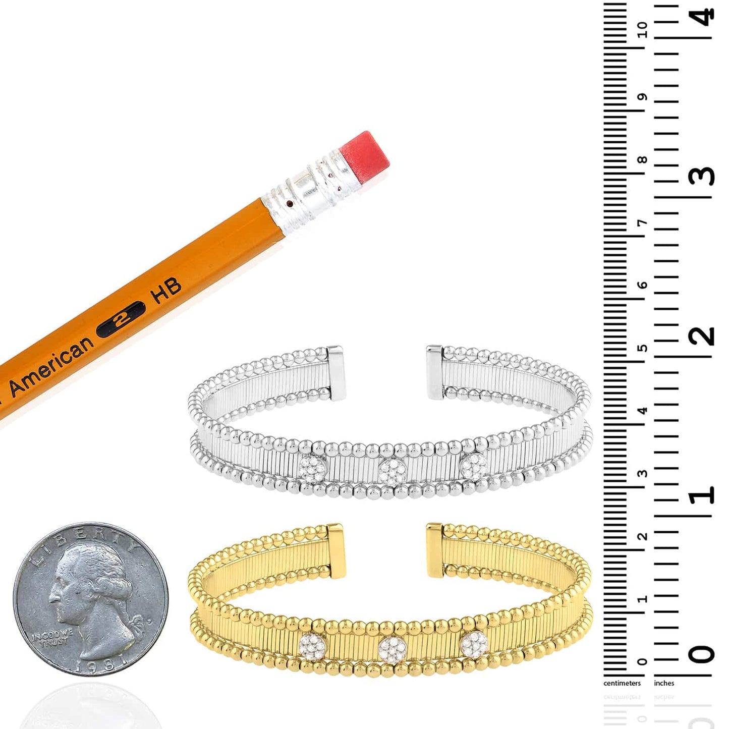 0.24CTW Real Diamond 14K Real Gold Yellow White 9mm Wide Bangle Bracelet