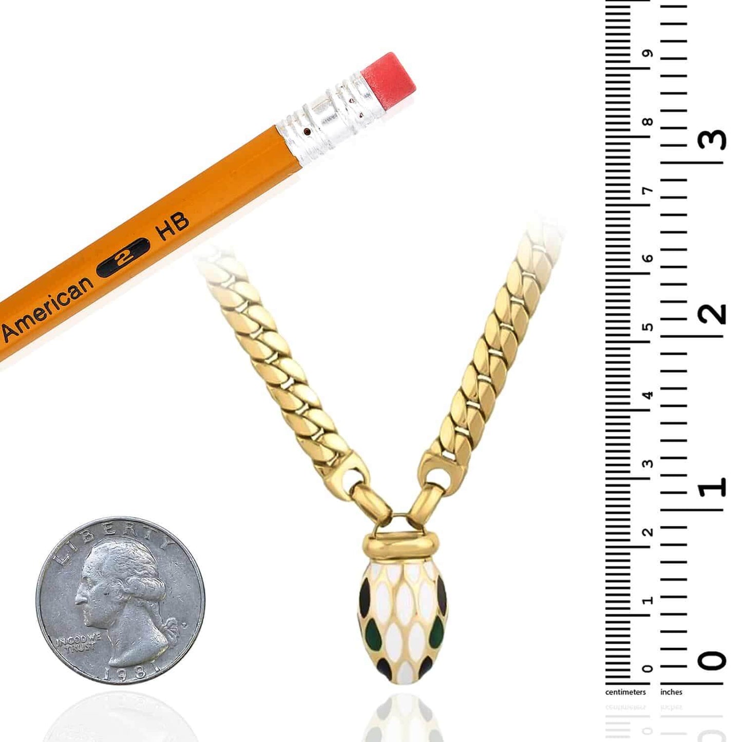 Solid 14K Real Gold 7mm Cuban Serpent Curb Enamel Necklace 18" Special Clasp