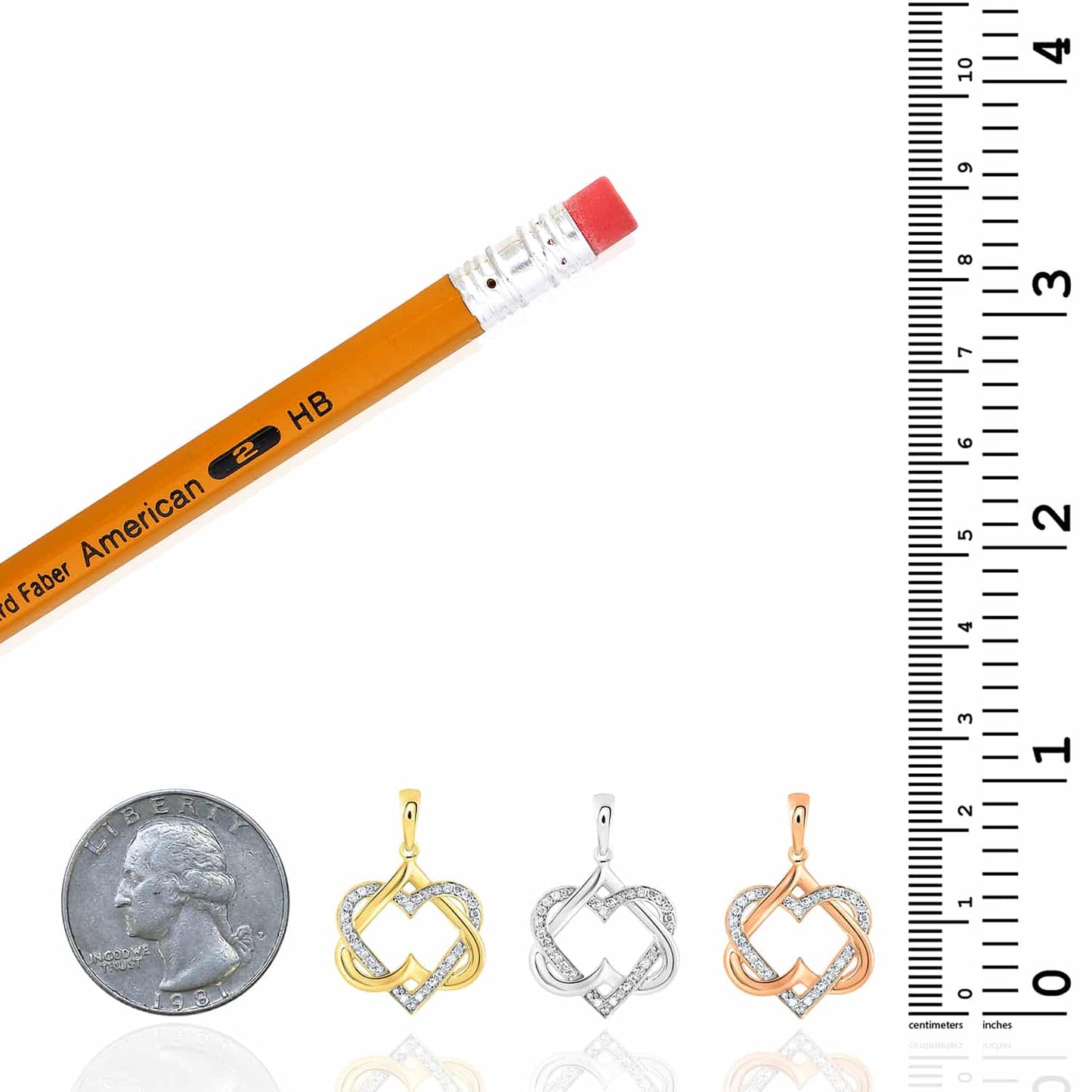 0.16CTW Real Diamond 10K Gold Yellow White Rose Interlocked Heart Pendant