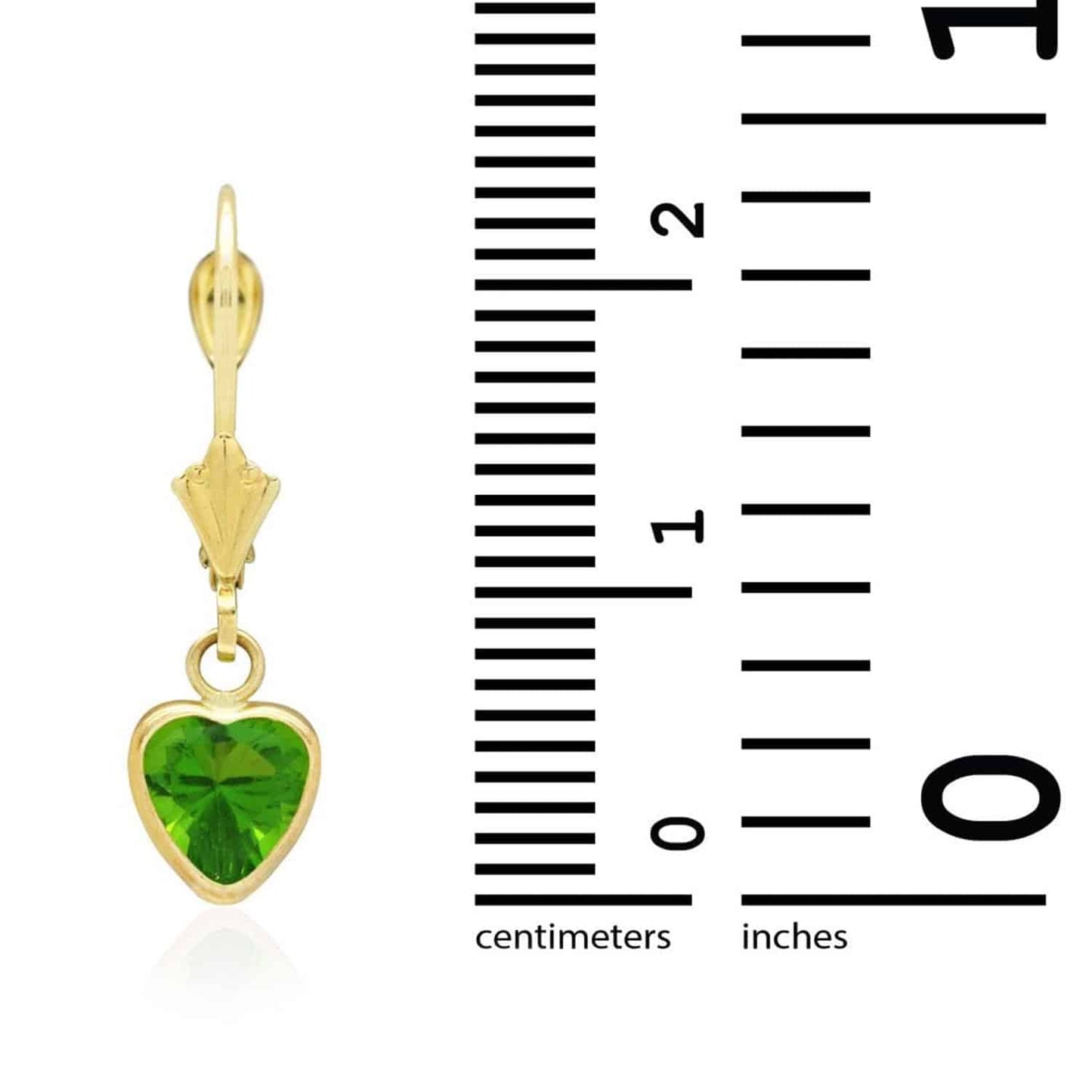 14K Yellow Gold Bezel Set Birthstone Heart Leverback Dangle Earrings 6mm