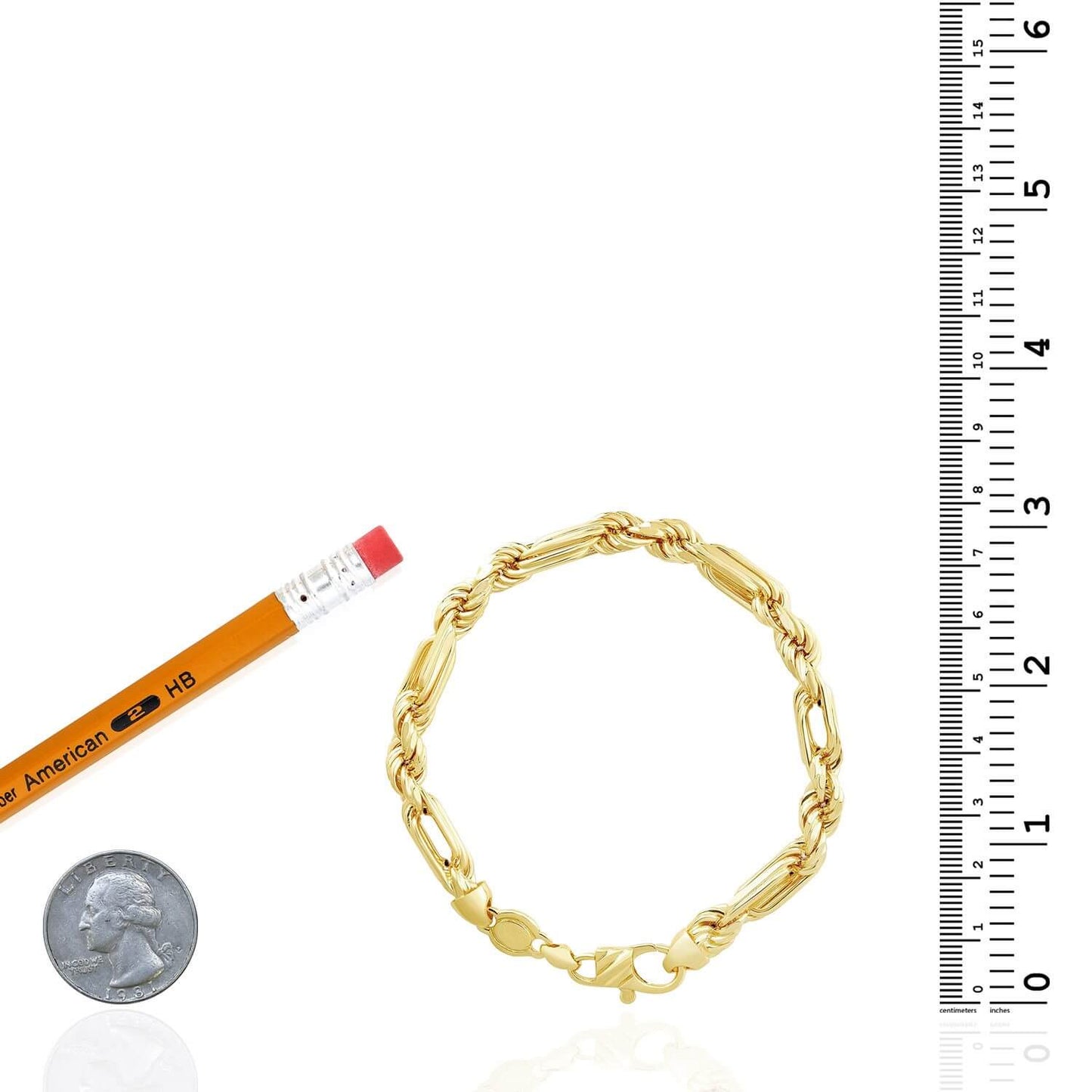 Solid 14K Gold Yellow 6.5mm Milano Figaro Rope Bracelet 8.5"- 8.75"