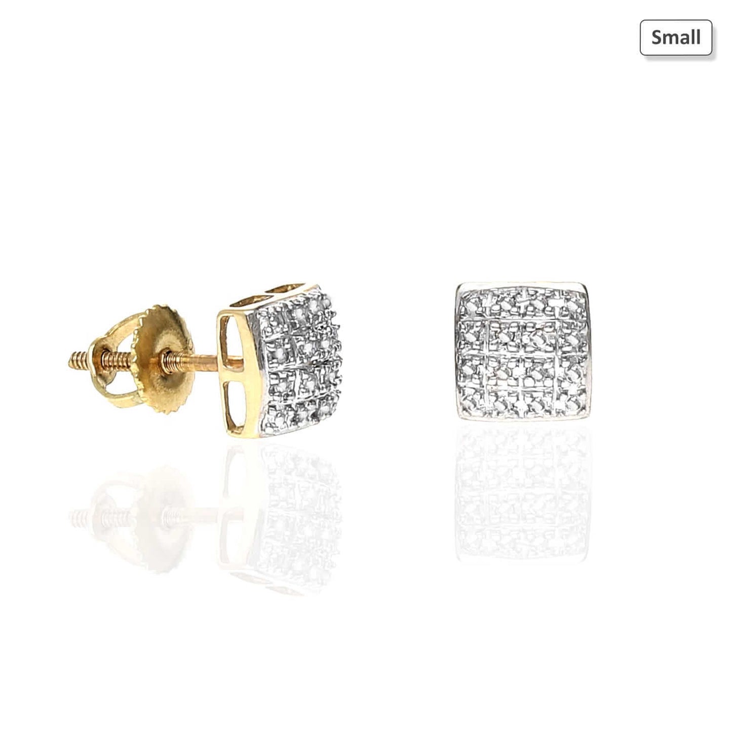 10K Gold Micro Pave Natural Diamond Square Stud Earrings 0.10Ct -0.40Ct