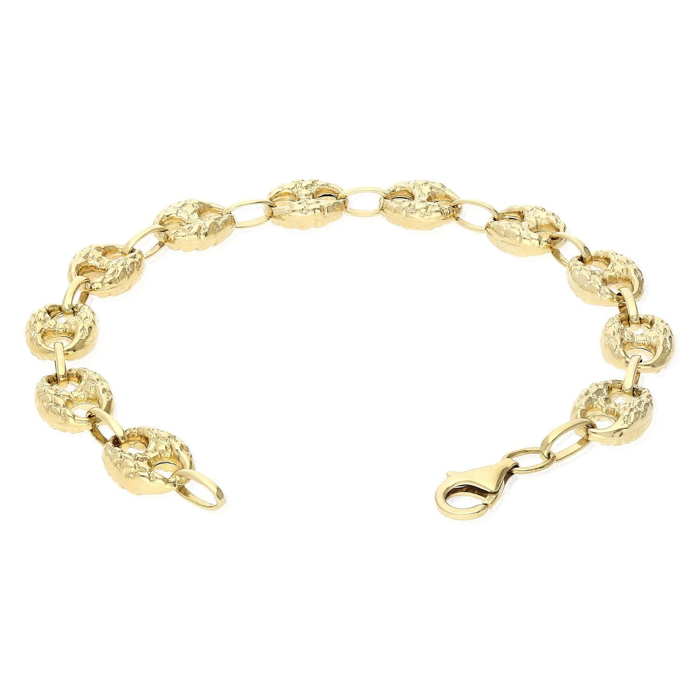 10K Yellow Gold 10mm 12mm Puffed Anchor Mariner Nugget Bracelet (Hollow) 8.5"