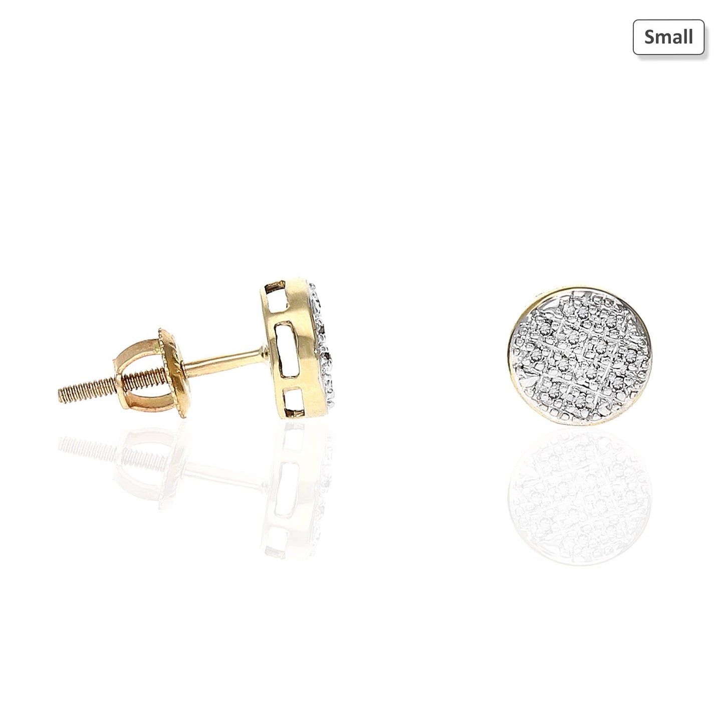 Real Diamond 10K Yellow Gold Round Cluster Pave Stud Earrings 6.5mm-7.5mm