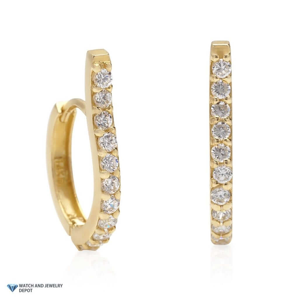 14K Yellow Gold 0.25Ct CZ Huggie Minimalistic Stick Earrings