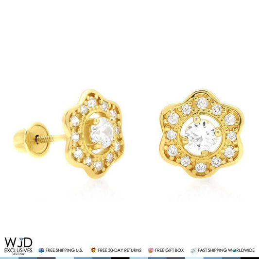 14k Yellow Gold 0.50Ct CZ Flower Cluster Stud Earrings 9mm
