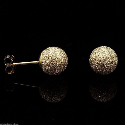 14K Yellow Gold 6mm Star Dust Textured Round Ball Stud Earrings