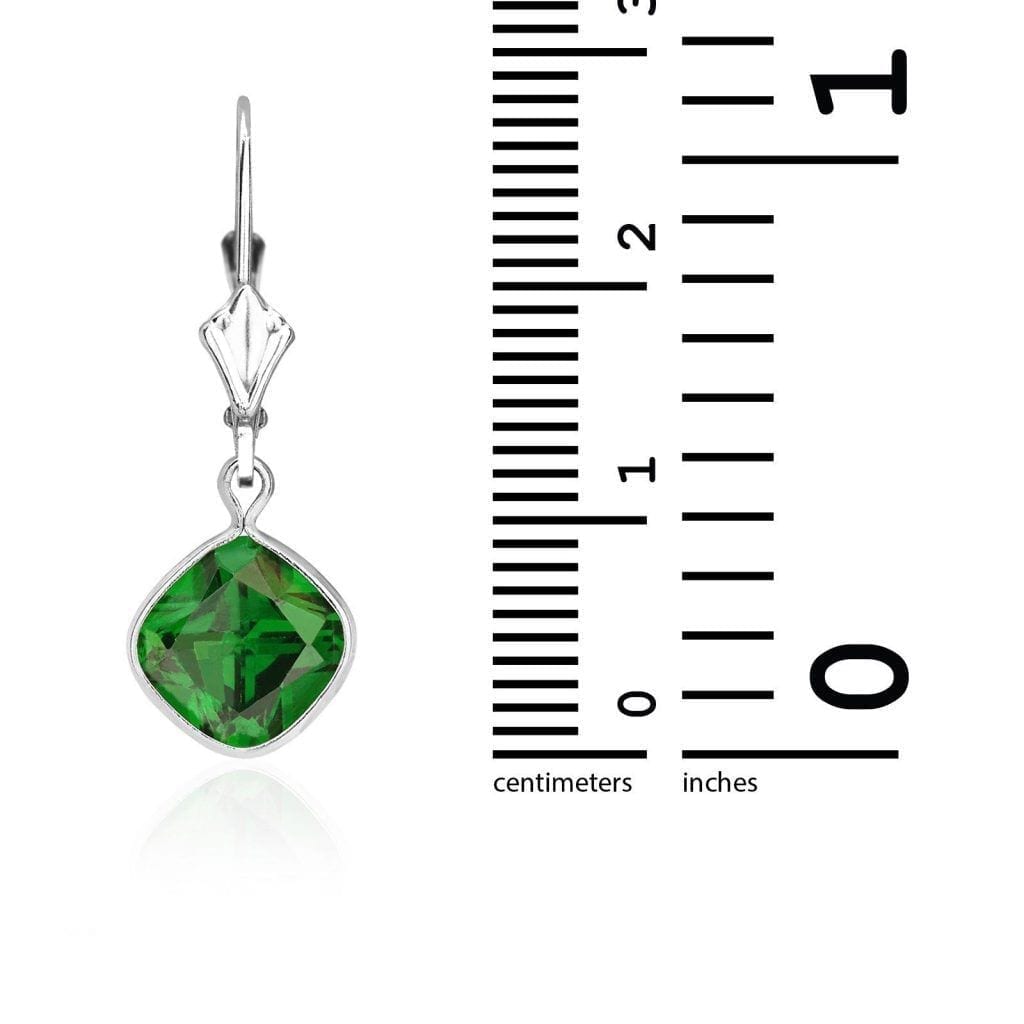 14k White Gold Square Bezel Simulated Birthstone Drop Leverback Earrings