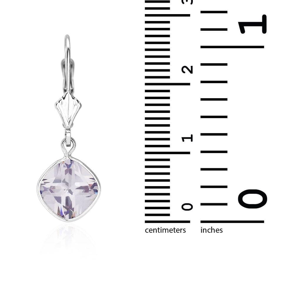 14k White Gold Square Bezel Simulated Birthstone Drop Leverback Earrings
