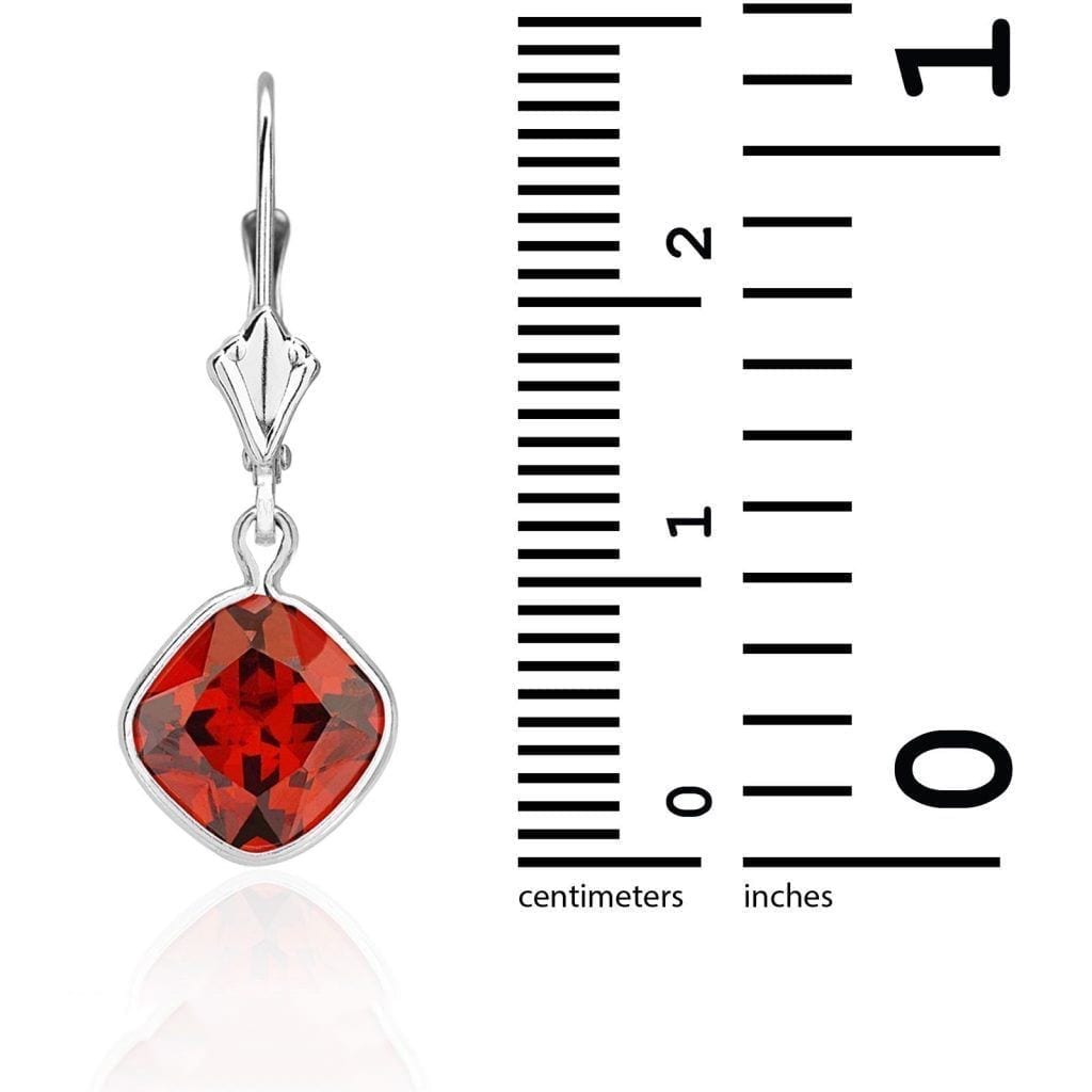 14k White Gold Square Bezel Simulated Birthstone Drop Leverback Earrings