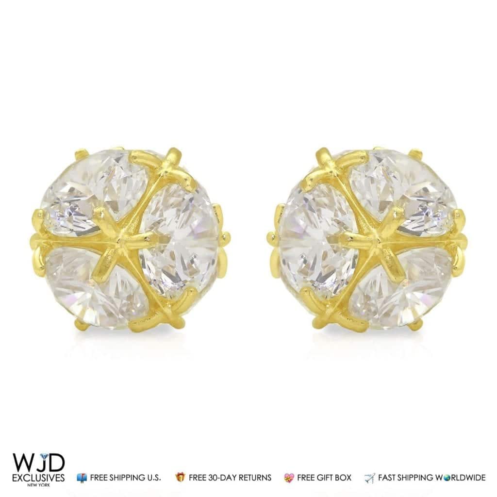 14K Yellow Gold 5Ct CZ Ball Screw Back Stud Earrings 9mm