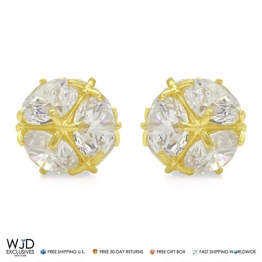 14K Yellow Gold 5Ct CZ Ball Screw Back Stud Earrings 9mm
