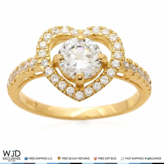 14K Yellow Gold 2.5Ct Round Diamond Heart Shape Halo Engagement Ring Size 5-8