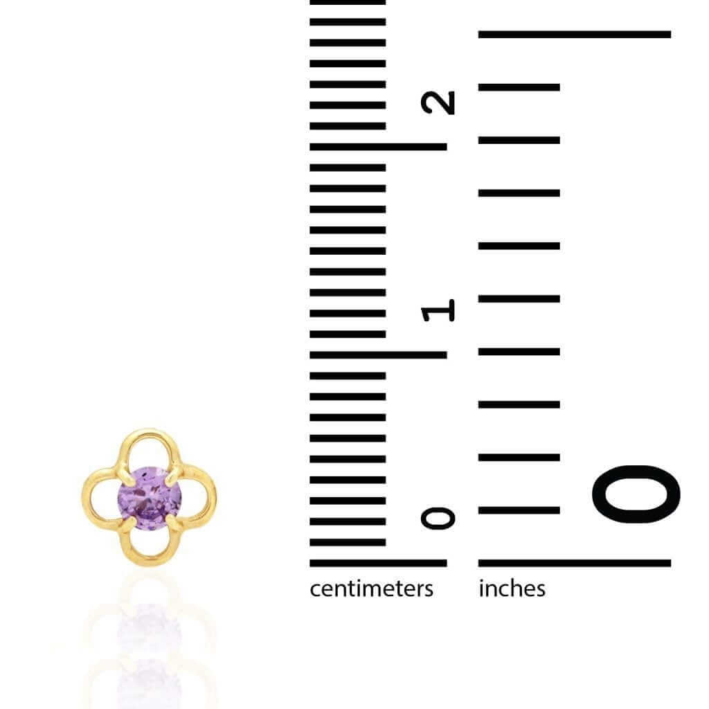 14k Yellow Gold Round Birthstone Quatrefoil Stud Screw Back Earrings