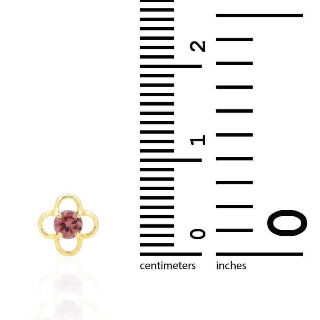 14k Yellow Gold Round Birthstone Quatrefoil Stud Screw Back Earrings