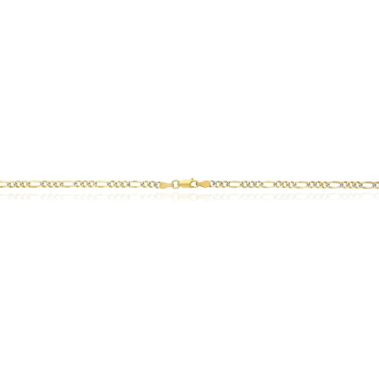 Solid 18K Gold Over Silver 3.5mm Diamond-Cut Pave Figaro Chain Necklace 16"-30"