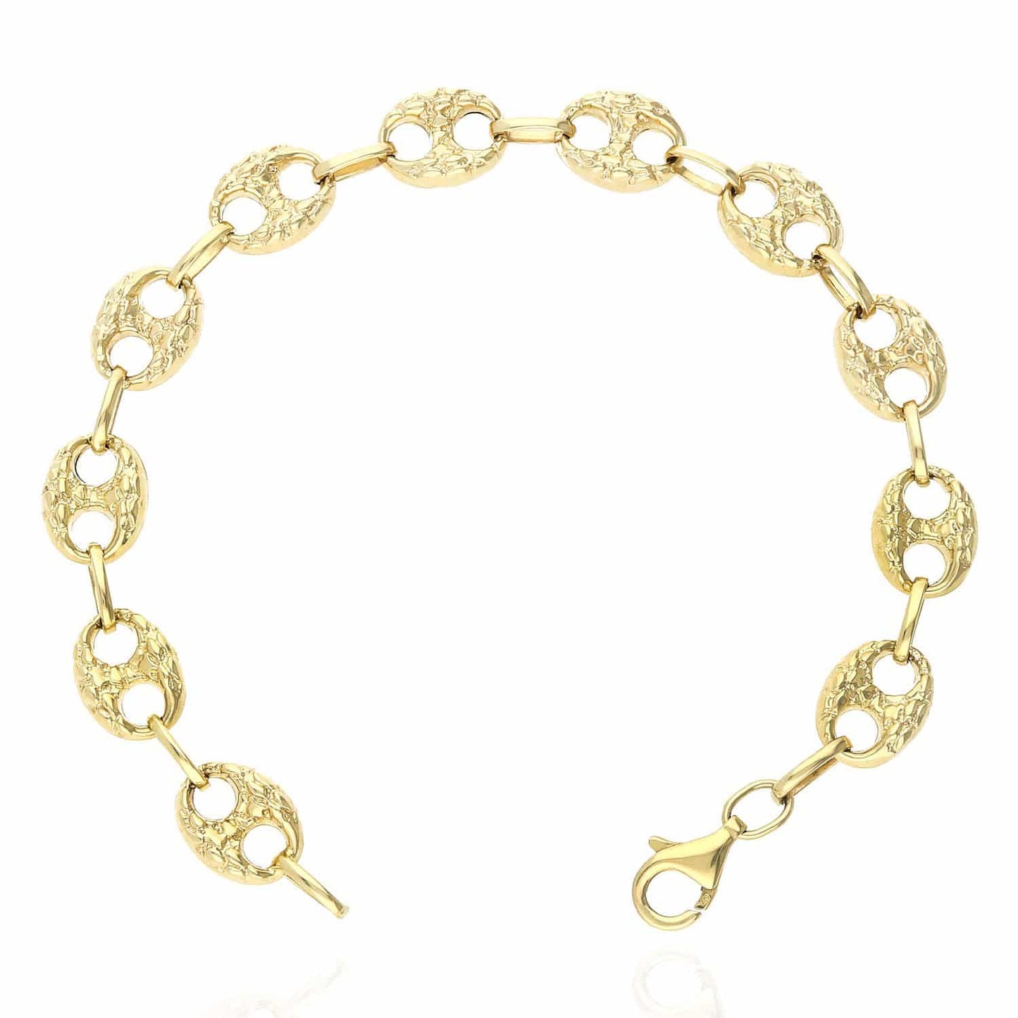 10K Gold Yellow 10mm 12mm Puffed Anchor Mariner Nugget Bracelet 8.5"