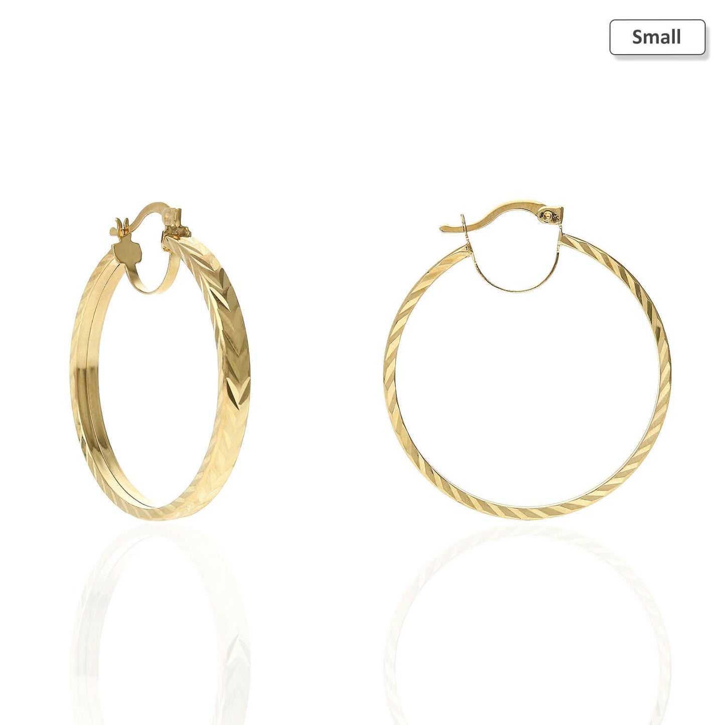 14K Yellow Gold Flat Tube Diamond Cut Hoop Earrings 35mm 46mm 51mm