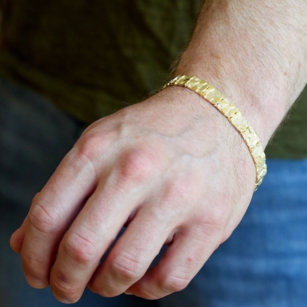 Solid 10K Gold Yellow 5.3mm-9mm Nugget Diamond-Cut Bracelet 8.25"