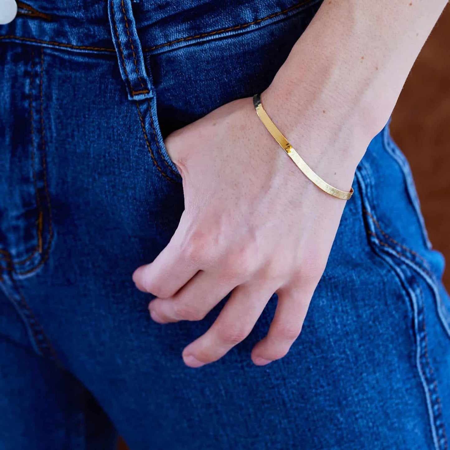 Solid 14K Yellow Gold 5mm Imperial Herringbone Bracelet 7"-8"