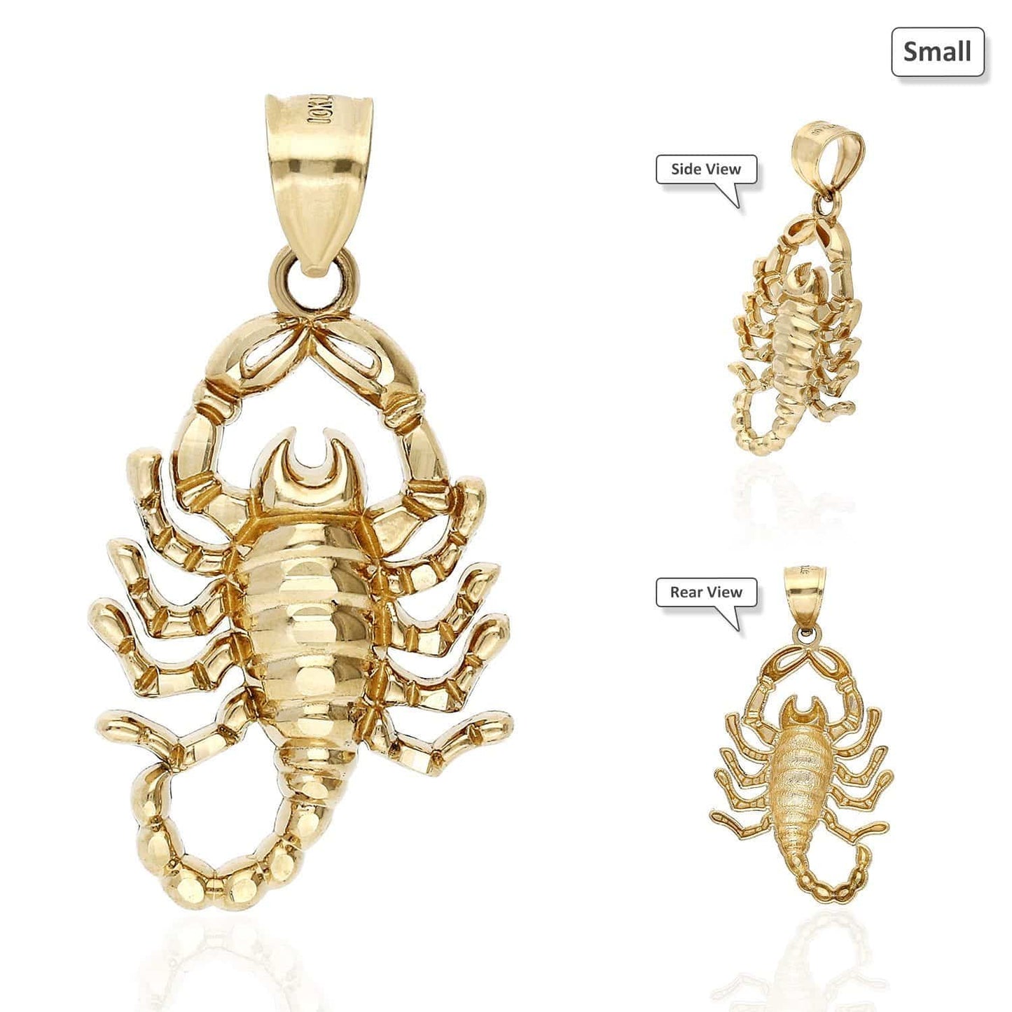 10K Solid Yellow Gold Diamond Cut Scorpio Charm Pendant