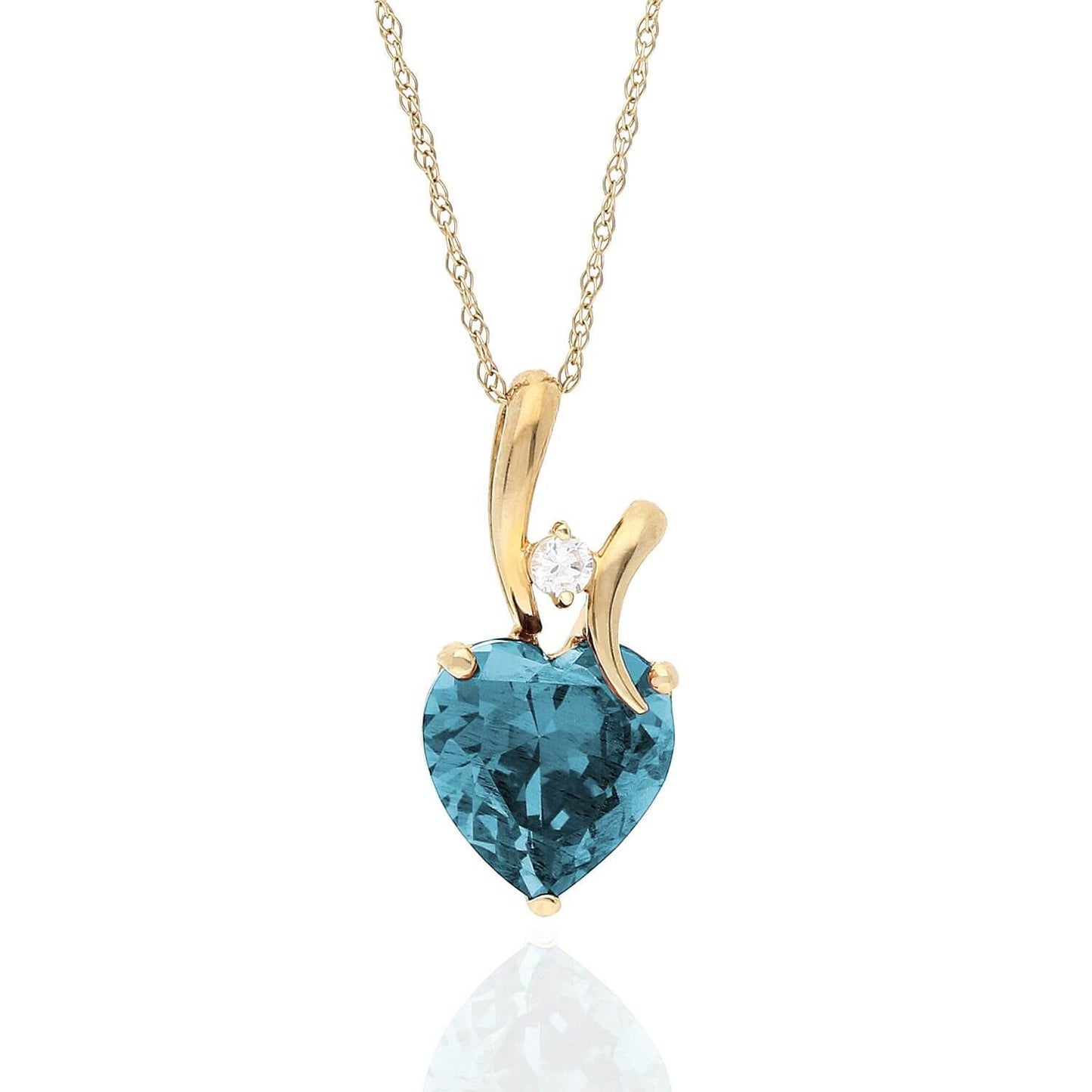 14K Yellow Gold CZ And Heart Shape Birthstone Pendant w/ 18" Chain