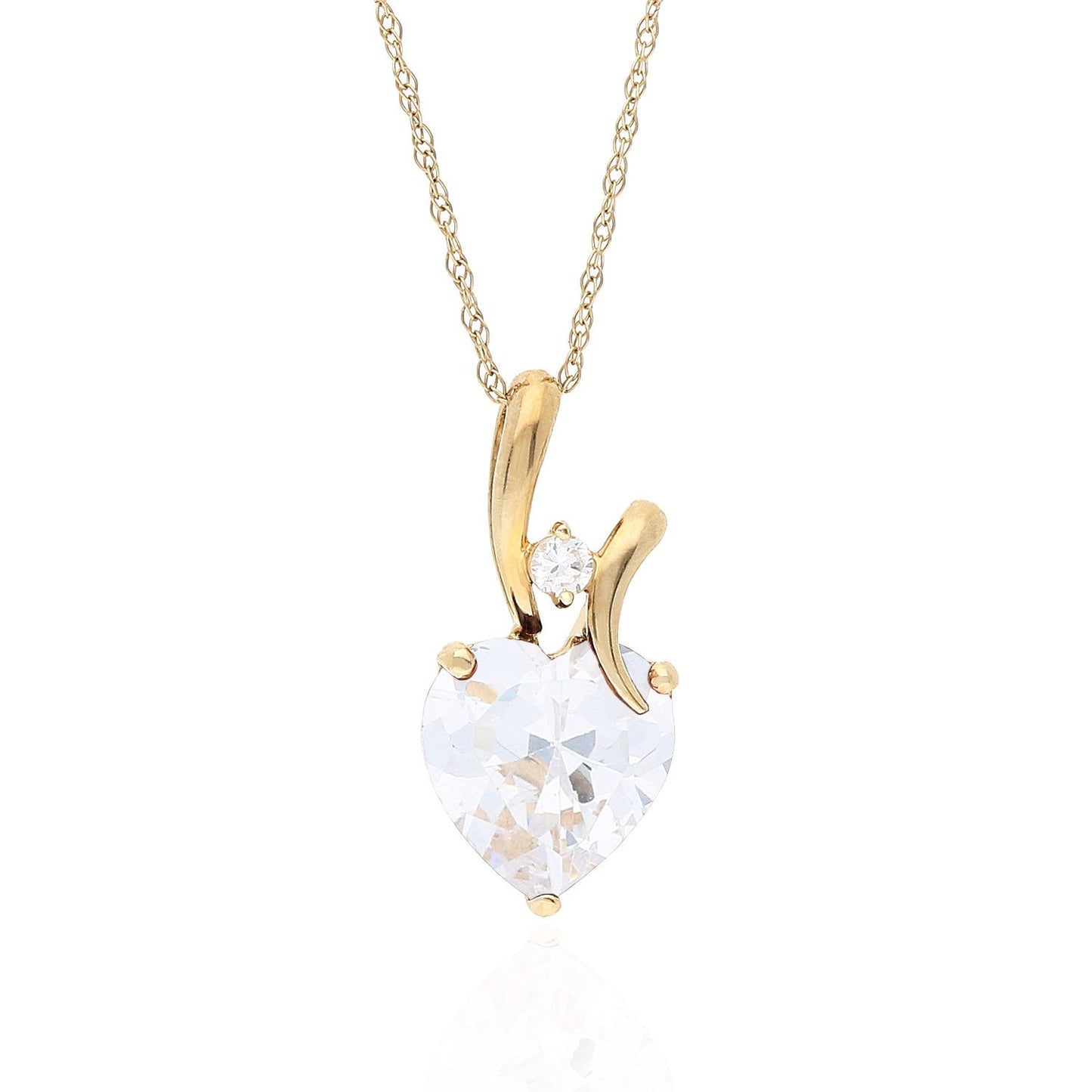14K Yellow Gold Cubic Zirconia Heart Shape Birthstone Pendant 0.53"