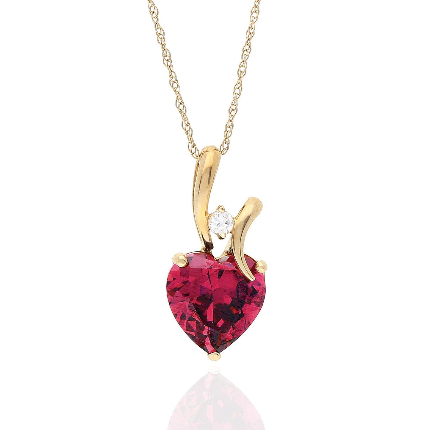 14K Yellow Gold Cubic Zirconia And Heart Shape Birthstone Pendant w/ 18" Chain