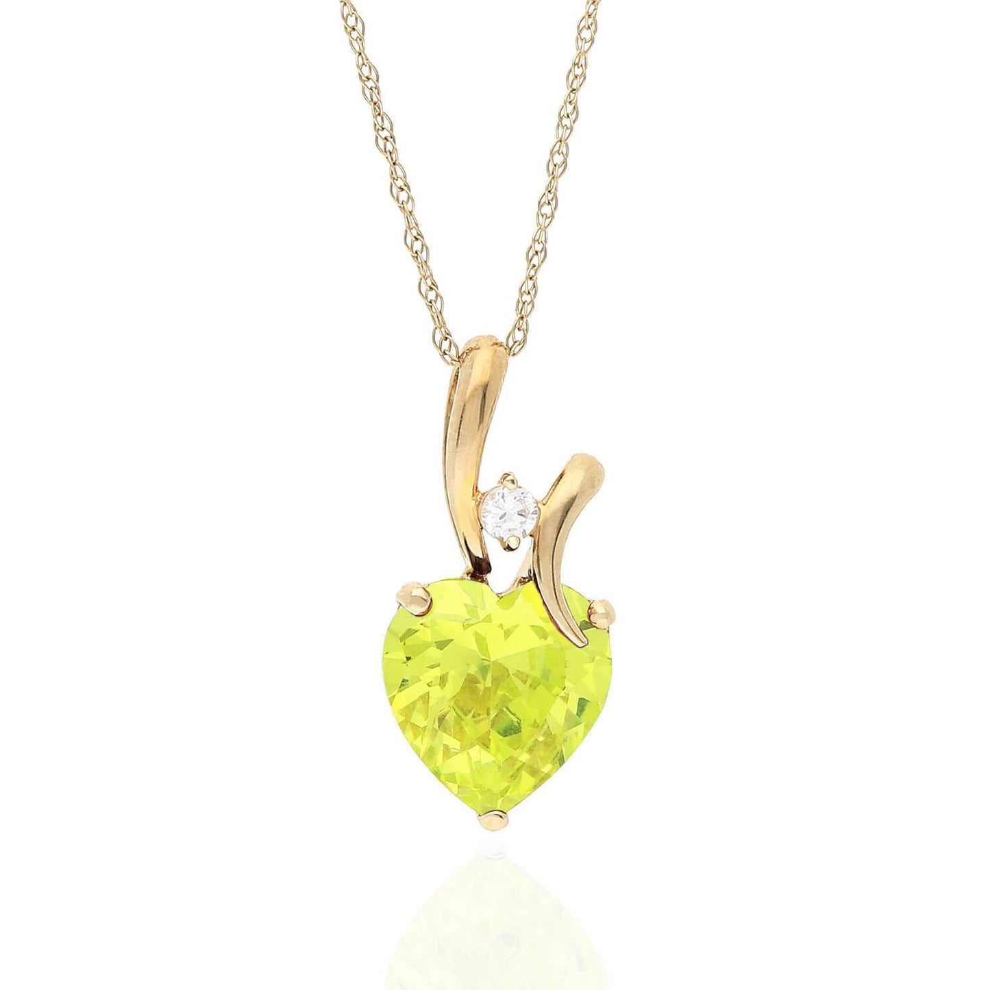 14K Yellow Gold CZ And Heart Shape Birthstone Pendant w/ 18" Chain