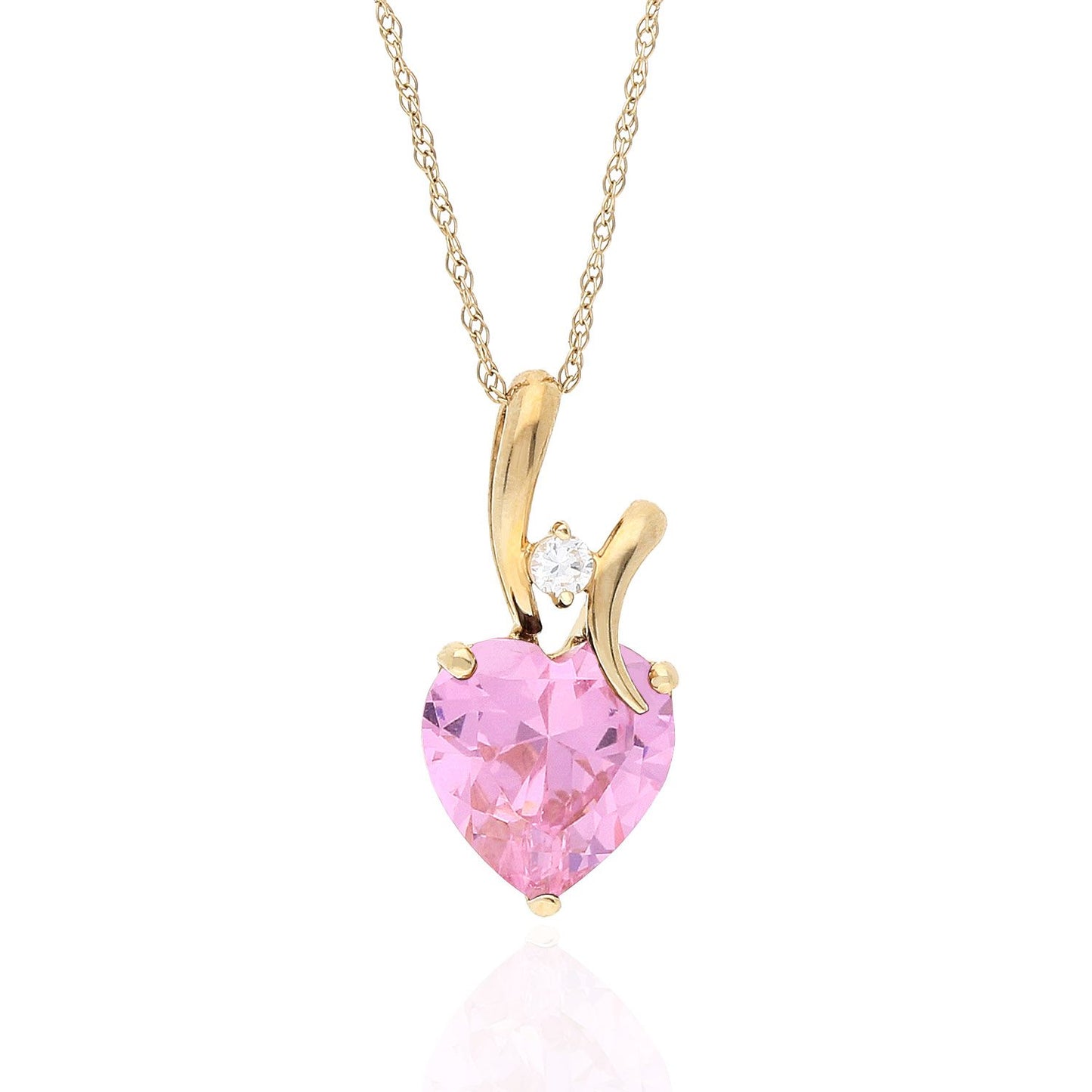 14K Yellow Gold Cubic Zirconia Heart Shape Birthstone Pendant 0.53"