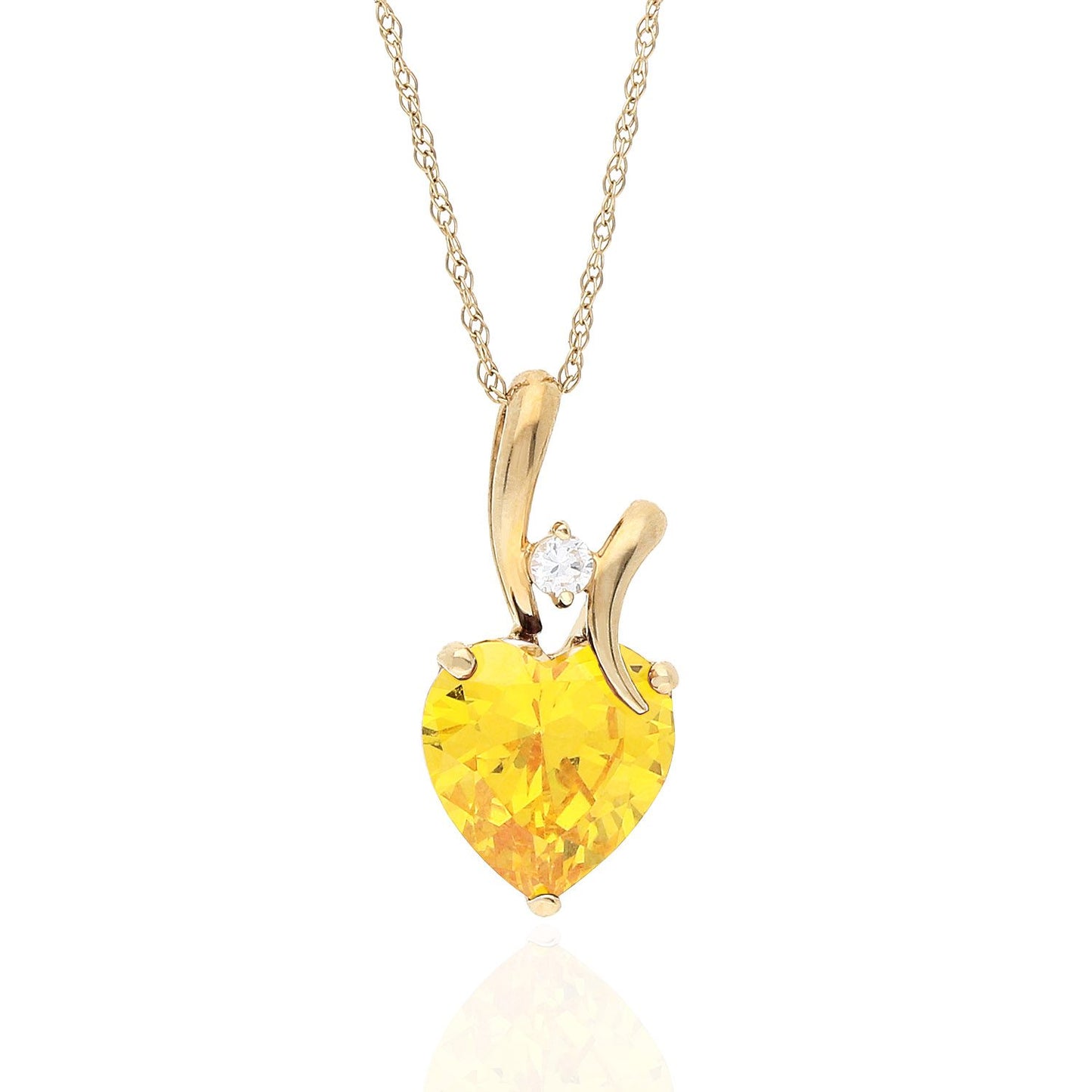 14K Yellow Gold Cubic Zirconia Heart Shape Birthstone Pendant 0.53"
