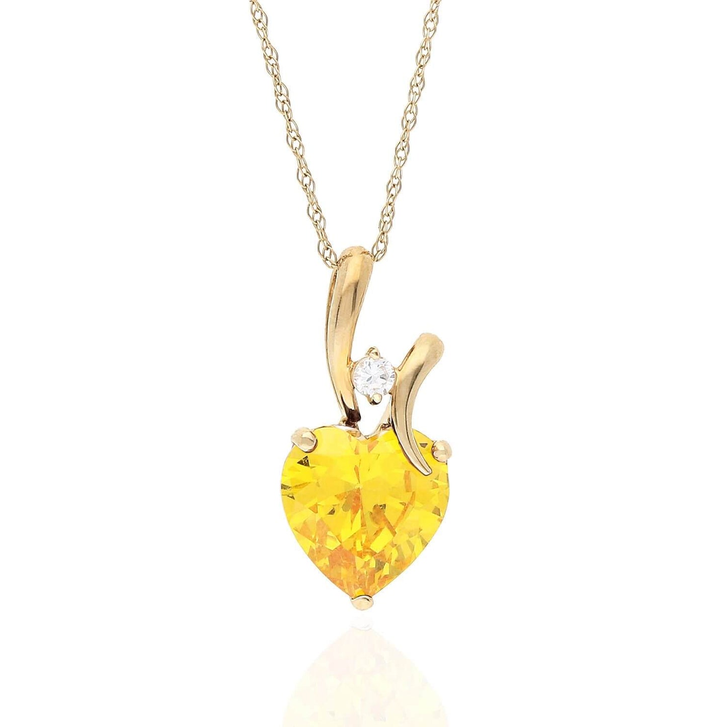 14K Yellow Gold CZ And Heart Shape Birthstone Pendant w/ 18" Chain