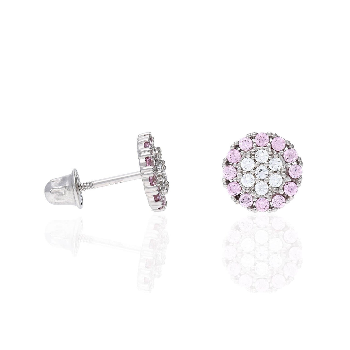 14K Gold CZ Gemstone Halo Round Cluster Screw Back Stud Earrings
