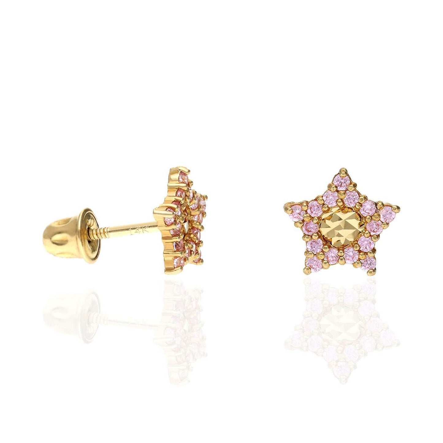 14K Yellow Gold Diamond-Cut Color Gemstone Little Star Stud Earrings