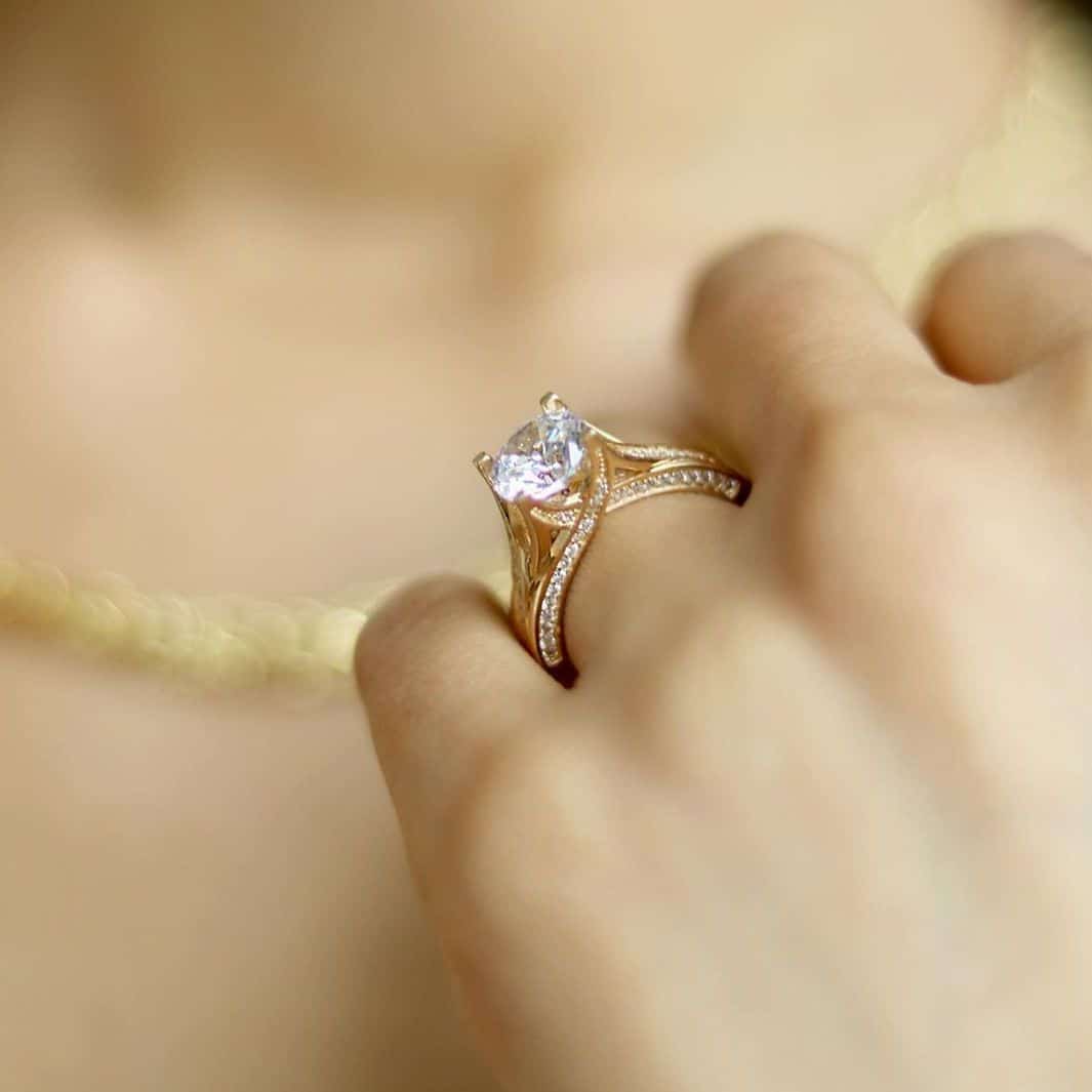 2.50CTW CZ 14K Gold Yellow Split Shank Pave Engagement Ring