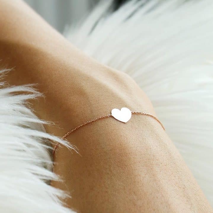 14K Real Gold White Rose Cable Heart Friendship Bolo Bracelet 9.25" Adjustable