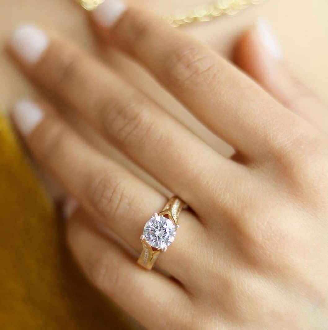 2.50CTW CZ 14K Gold Yellow Split Shank Pave Engagement Ring