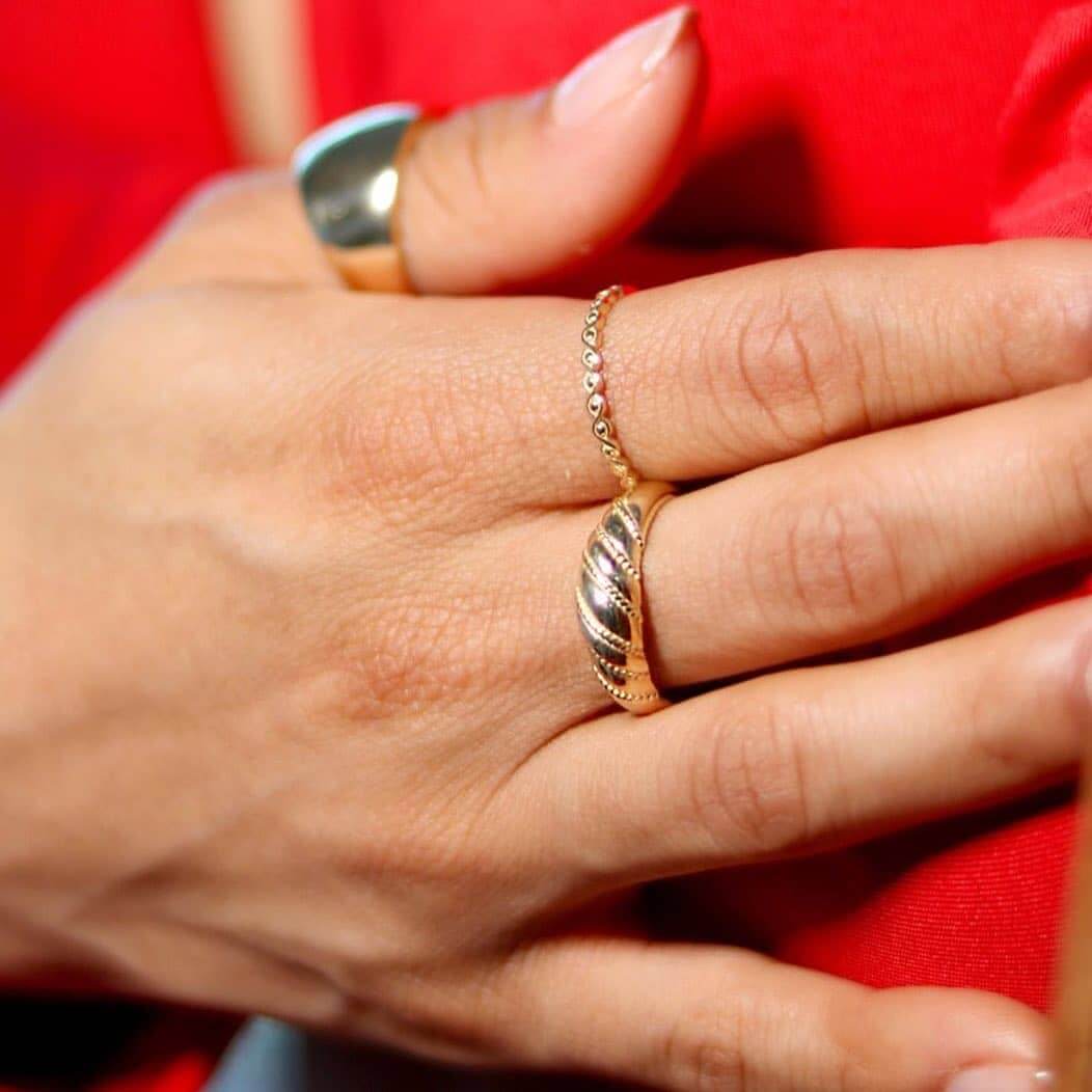 10K Yellow Gold Croissant Twisted Rope Dome Ring
