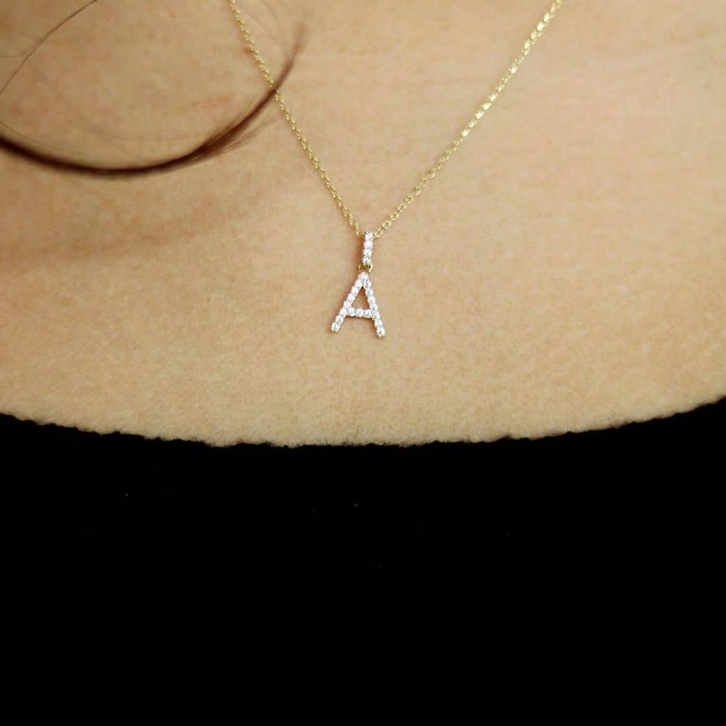 0.2CTW CZ 14K Gold Initial Letter Pendant 0.55"