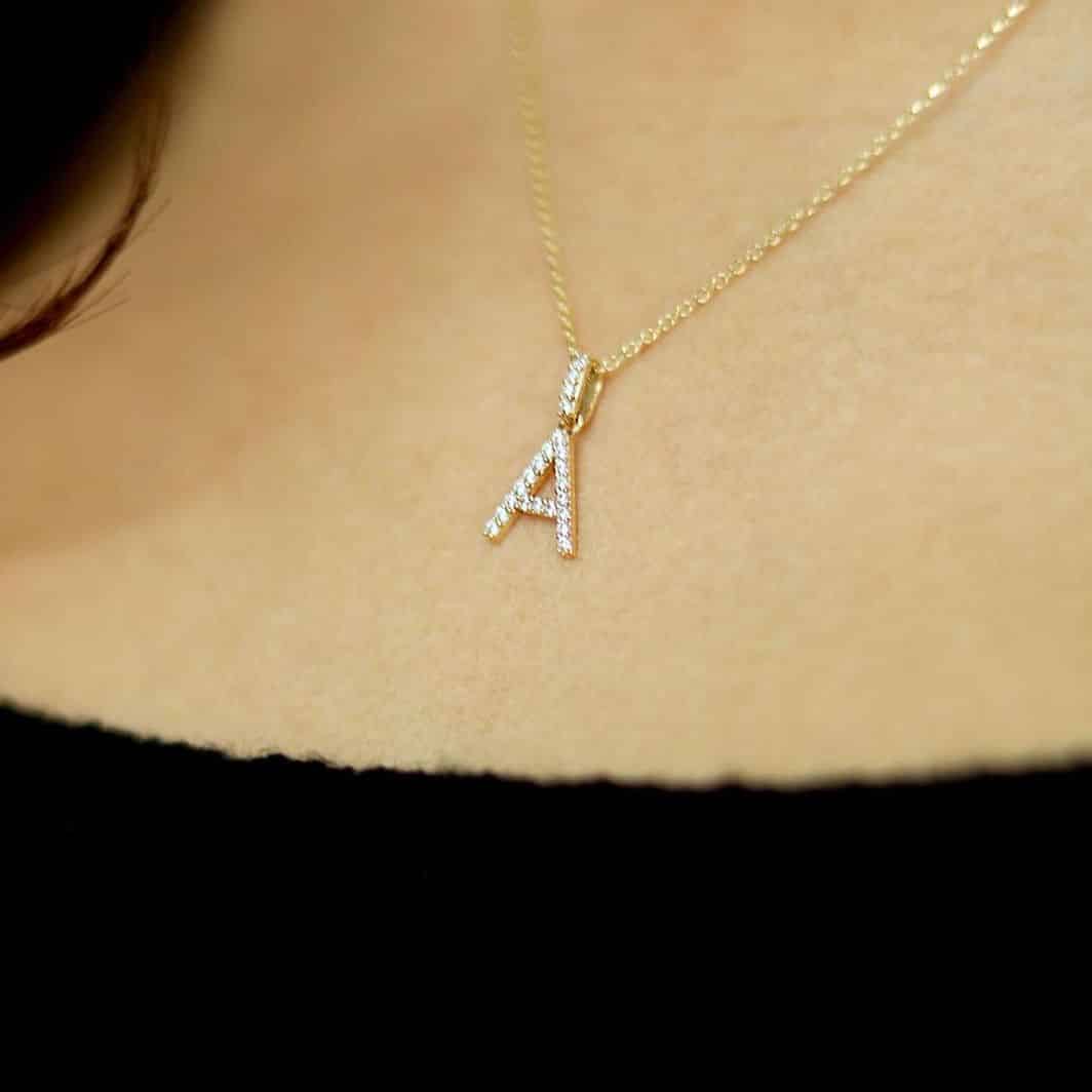 0.2CTW CZ 14K Gold Initial Letter Pendant 0.55"