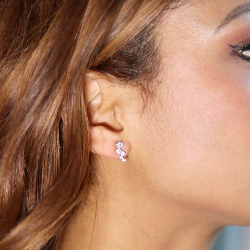 14K Yellow Gold Bezel CZ 12mm Climber ZigZag Bubble Stud Earrings